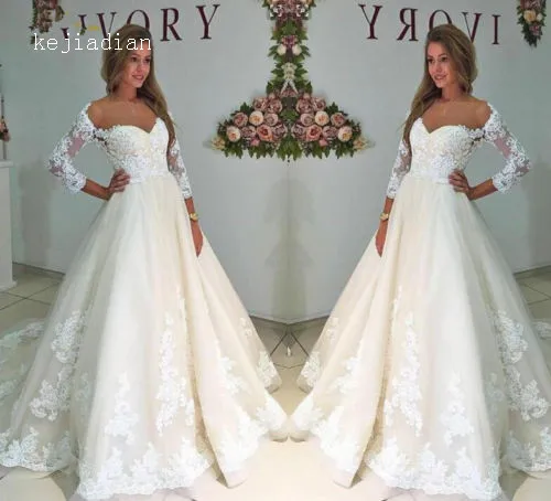 

Fashion New 2021 Wedding Dress With Long Sleeve Lace Applique Bridal Gowns wedding gown robe de mariage 2021 vestidos de noiva