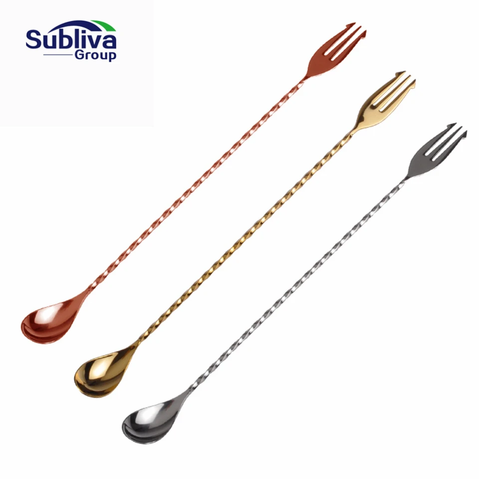

30/40cm Cocktail Bar Spoon 304 Stainless Steel Bar Spoon With Fork Twisted Mixing Stir Spoon Bar Tool