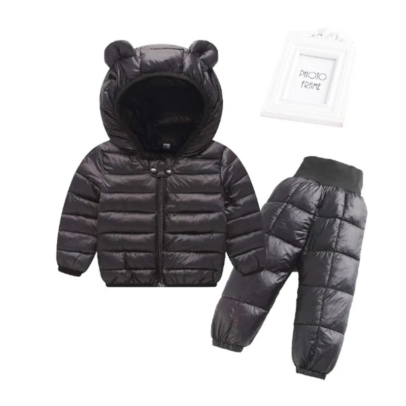 Детский хлопковый мягкий костюм 2 предмета, куртки+ штаны г., зимняя теплая верхняя одежда и штаны для маленьких мальчиков и девочек детские куртки для девочек - Цвет: Черный
