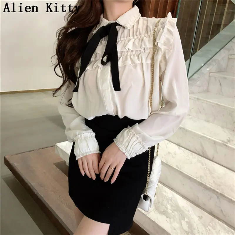 

Alien Kitty New Style Chiffon Long Sleeves All Match Shirts Fashion Blouse Casual 2019 Sweet High Quality Loose Elegant Female