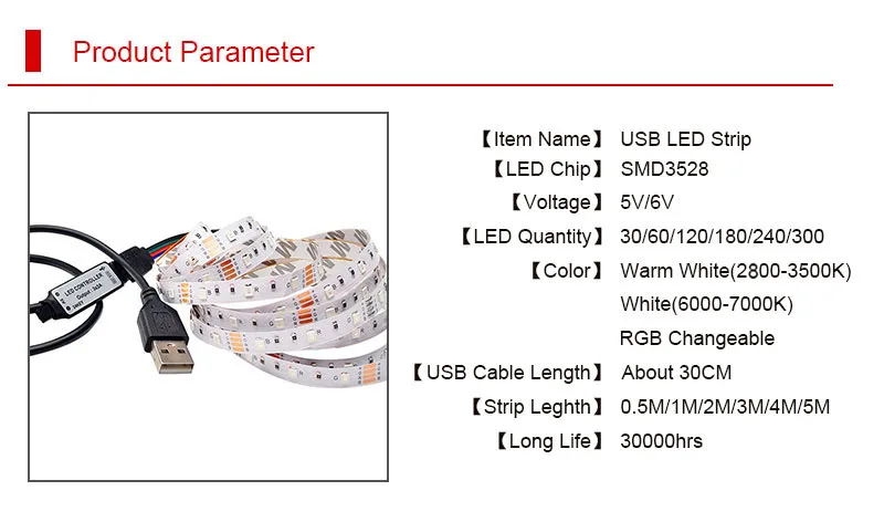 5 В USB RGB светодиодный светильник Гибкая PC 3528 50 см 1 м-5 м 5 в Светодиодная лента светильник s лампа диод ТВ Подсветка USB Ledstrip нет-Водонепроницаемый