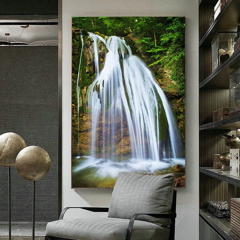 

Natural Landscape Posters Canvas Print Forest Waterfall Wall Art Painting Scenery Photography Picture for Living Room Home Decor