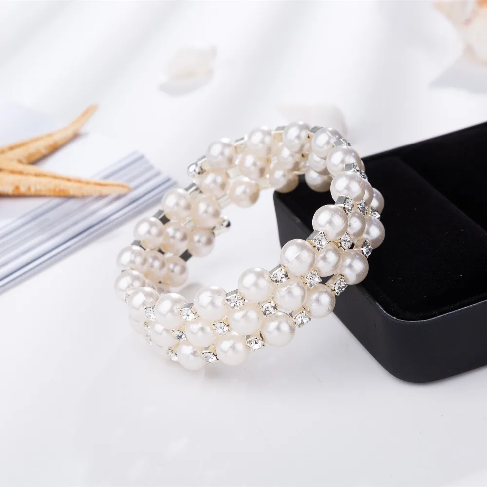 Модные Кристальные браслеты из искусственного жемчуга для женщин, многослойные широкие браслеты и браслеты, ювелирные изделия
