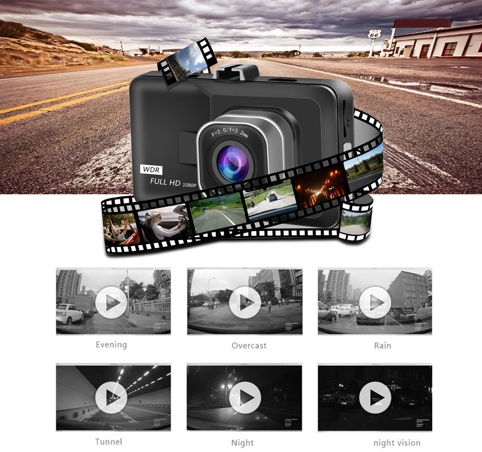 Car DVR Dash Cam Night Vision 1080P Full HD Parking Monitor G-Sensor WDR Battery built-in (12)