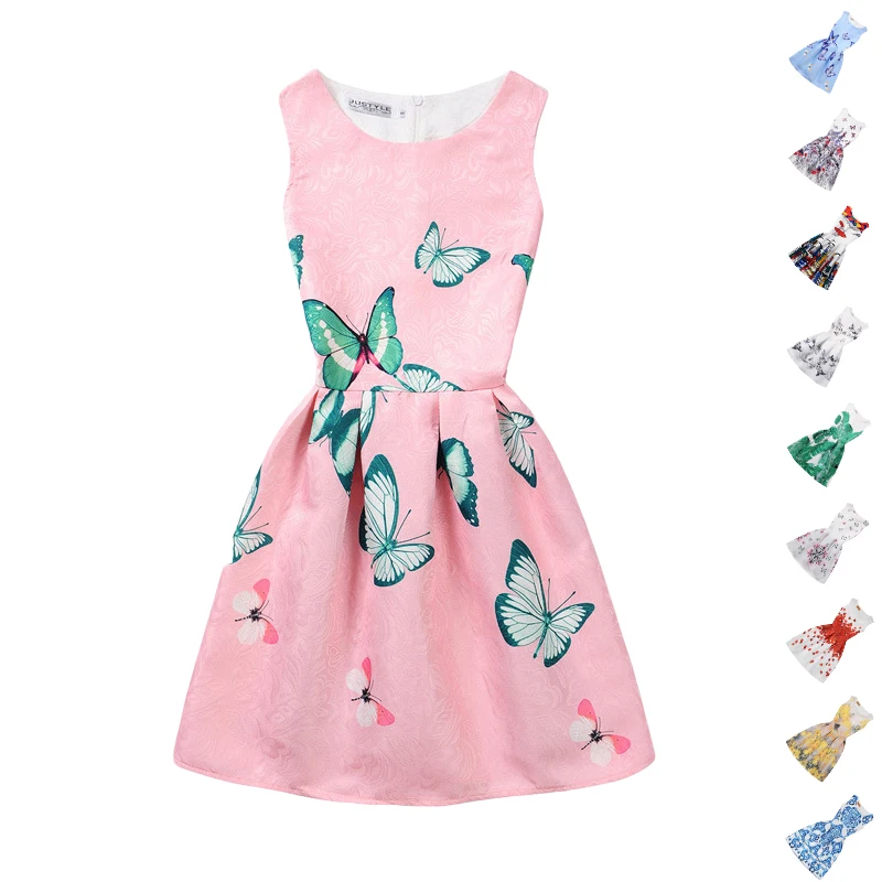 

Girls Summer Dress 2017 New Arrival Sleeveless Floral Print Butterfly Casual Dress European American Style Teenage Frocks GD140