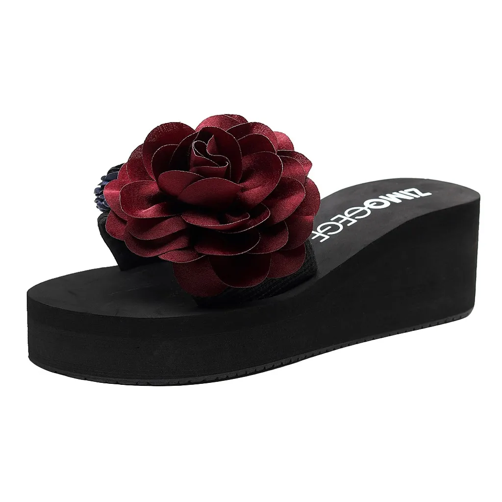 

Jaycosin shoes Women Flower Slippers Fashion ladys Slip-on Open Toe Wedges Heels Causal Slides Shoes