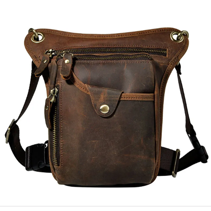 Мужская поясная сумка из натуральной воловьей кожи с заниженной талией для езды на мотоцикле, брендовая сумка через плечо