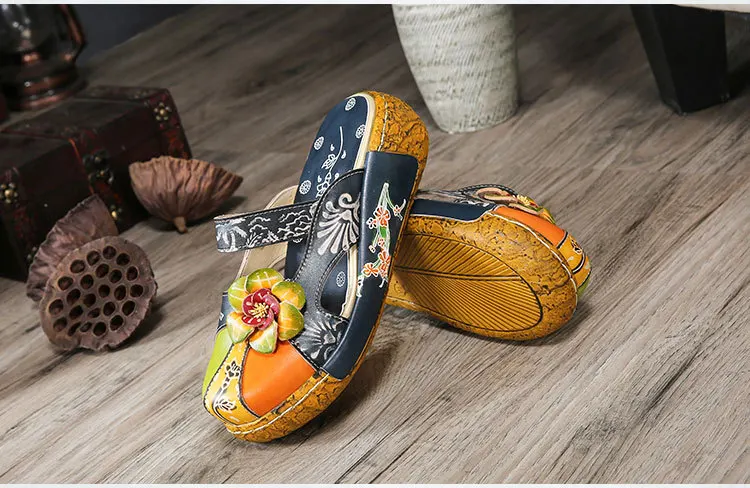 GKTINOO Flower Slippers Genuine Leather Shoes Handmade Slides Flip Flop On The Platform Clogs For Women Woman Slippers Plus Size