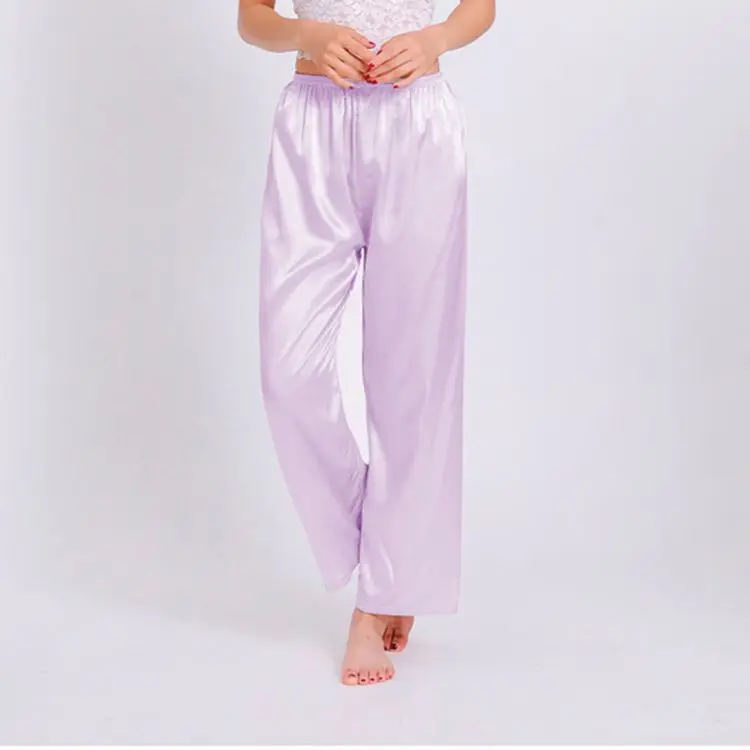 Размера плюс более Размеры d пара Китай качество атласный шелк с эластичной резинкой на талии пижамы сексуальные брюки пижамы шелковые брюки ночь дом Для женщин человек - Цвет: LIGHT PURPLE