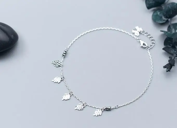 Милые летние реальные. 925 стерлингового серебра Fine Jewelry ветка лист ножной браслет белый цвет GTLS578