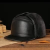 Spring/Winter Hats For Men Women Genuine Leather Warm Hat Aviator Cap With Ear Flaps Russian Caps Earflaps Plush Dad Hat ► Photo 3/6