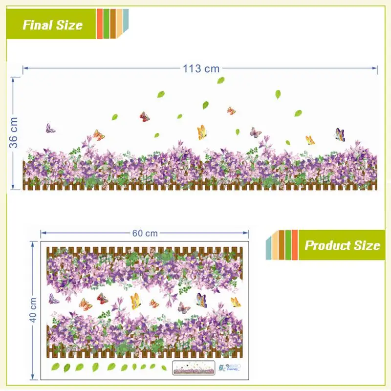 113*36 см фантастические "Цветы" и "Бабочка" для плинтус, для стен наклейки декоративные наклейки для дома Свадебная вечеринка гостиная, спальня арт 050