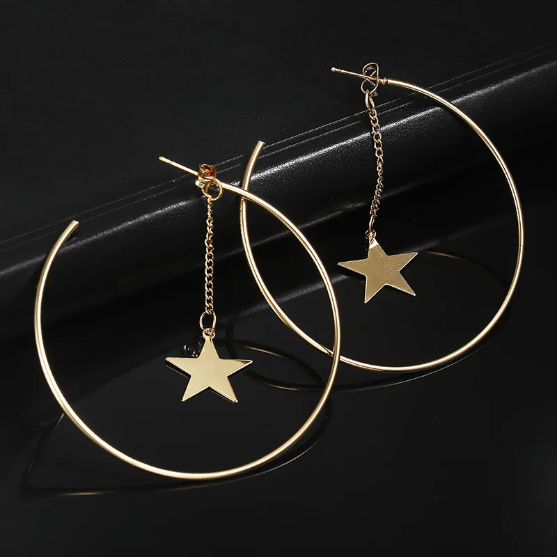 

Personality Super Big Circles Hoop Earrings for Women Fashion Gold Color Jewelry Trendy Retro Big Round Circle Star Earrings