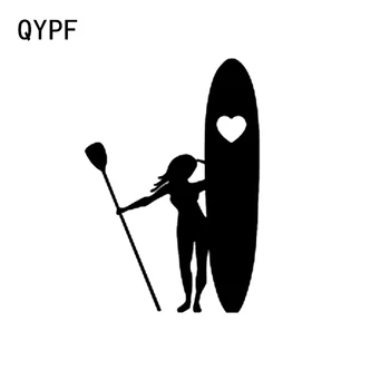 

QYPF 11.3*16.3CM Interesting Girl Paddle Heart Shape Kayaking Decor Car Sticker Vinyl Silhouette Accessories C16-1237