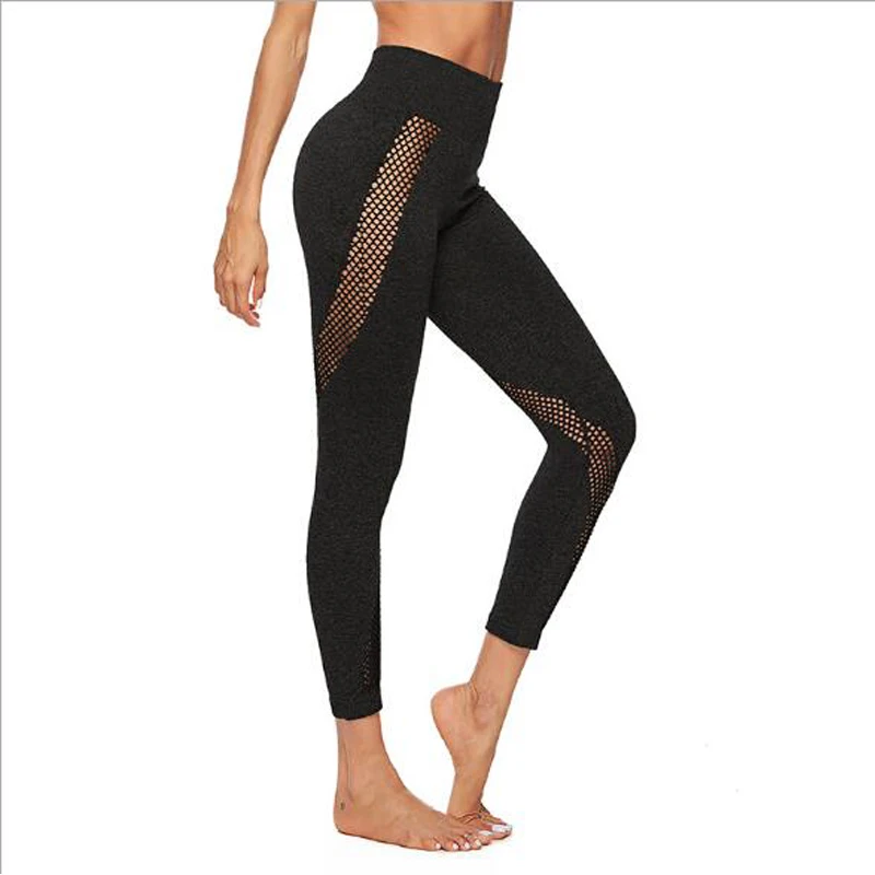 

Seamless Leggings For Fitness Transparent Mesh Leggings High Waist Sport Pants Mid-calf Length Elastic Women Gym Clothing