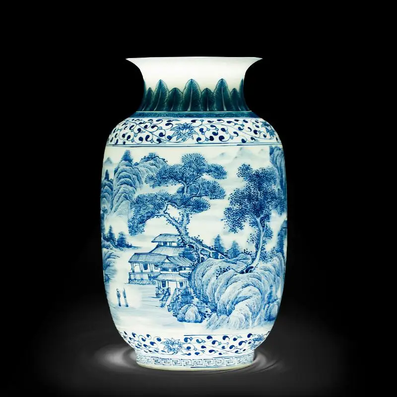 

Jingdezhen ceramic Masters Hand-painted Landscapes Blue And White Porcelain Thin Flower Vase New Chinese Living Room vase