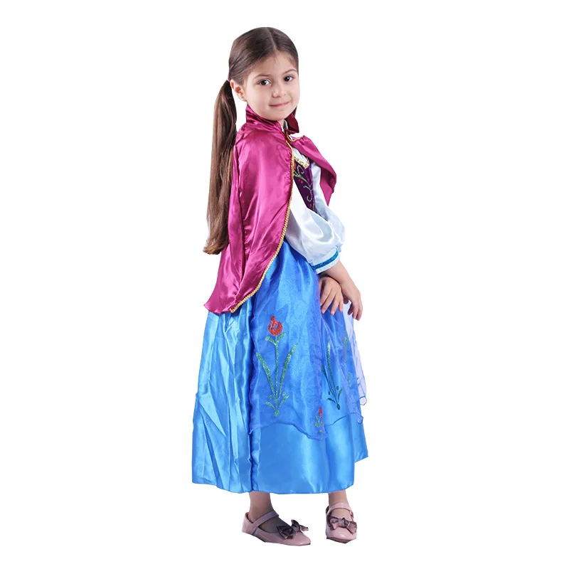 

Little Girl Anna Dress up Costume Children Flower Print Princess Party Cosplay Fancy Dress with Cloak for Halloween Gift
