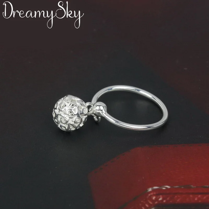

Romantic Style New Luxury 925 Sterling Silver Big Ball Pendant Rings For Women Wedding Retro Adjustable Size Ring Party Gifts