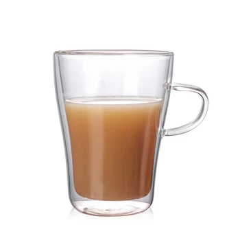 

Handmade coffee mug Double glass Office coffee cup With handle Insulation milk juice cup Thick glass