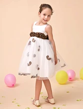 Tulle A line ivory little Girls Dresses with brown sash wedding party kids girls formal dresses