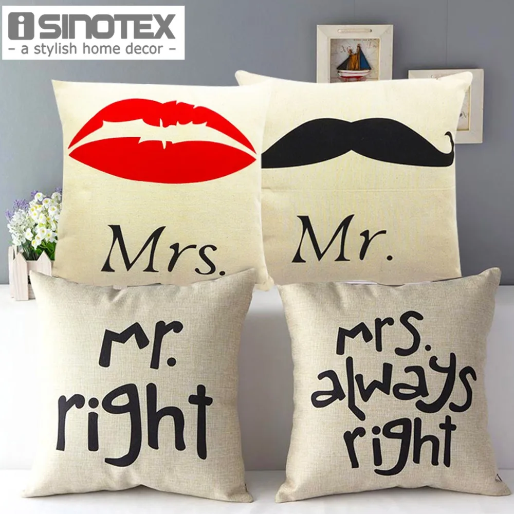 

45x45cm Linen Cushion For Decorative Pillows Mr & Mrs Printed Decorative Cushions Home Decor for Lovers Cushion Lovers