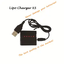 X5 5 в 1 зарядное устройство для батареи 3,7 В lipo USB для JJRC H36 Hubsan H107D H107L X4 Wltoys Сыма X5C/UDI Радиоуправляемый квадрокоптер W/RC светодио дный указано