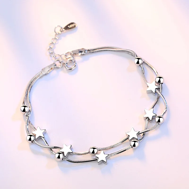 

Crazy Feng Elegant Chain Bracelet Silver Color Beads Stars Charm Bracelet For Women Snake Link Chain Bracelet Jewelry Gift