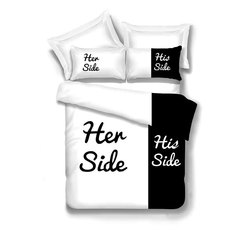 

Black White Couples Duvet Cover Set Her Side His Side Bedding Sets Queen/King Size Double Bed 3pcs/4pcs Bed Linen XF310