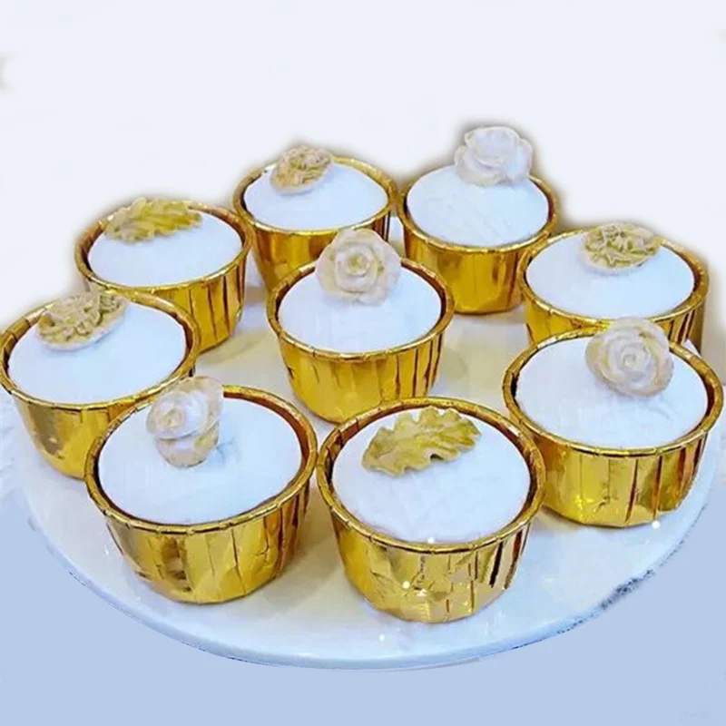 

100pcs Golden silver Cupcake Tray Liners Muffin Kitchen Cases Oven Baking Cup Tools for wedding Birthday party