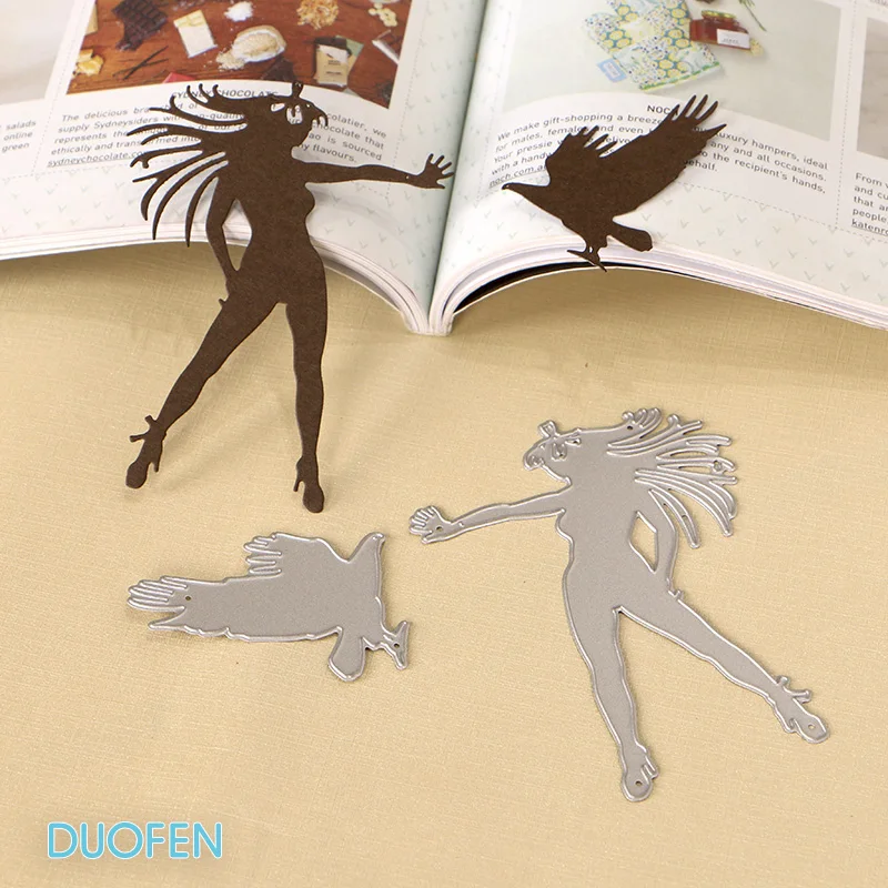 DUOFEN CUTTING DIES 130270 Eagle trainer girl 2 pcs set stencil for DIY papercraft projects Scrapbook Paper Album greeting | Дом и сад