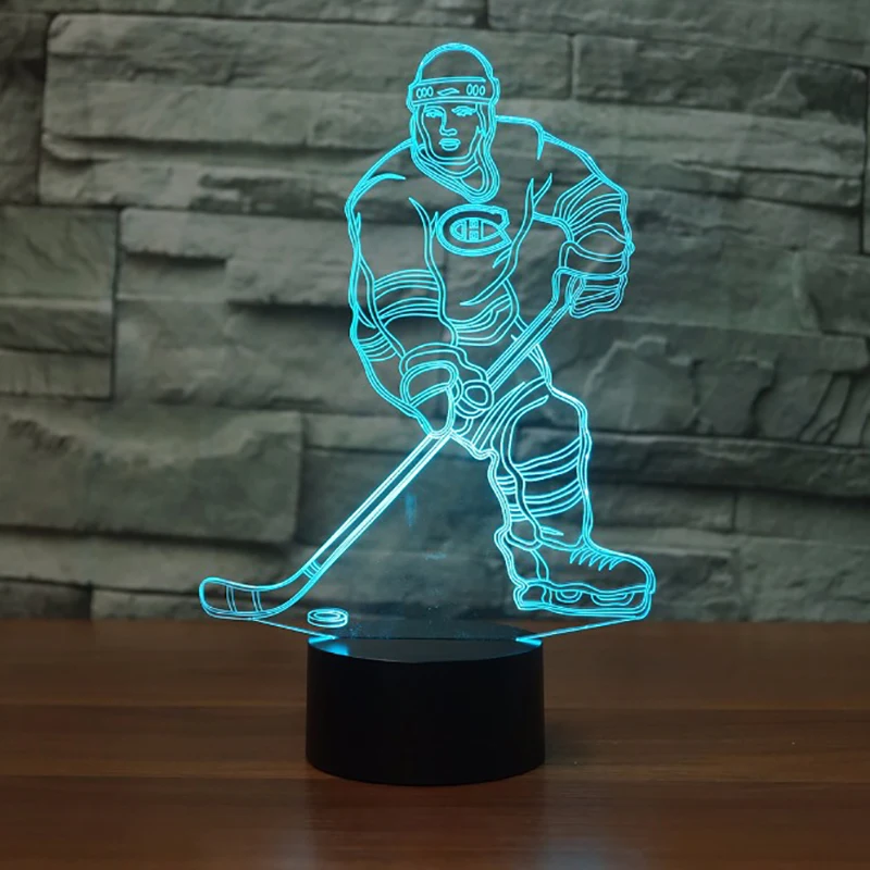 Hockey Sur glace Lecteur 3D Led Lampe montr/éal Couleur Lumi/ère Changeante tactile Lampe de Table Acrylique Lumi/ère de Nuit pour Enfants Lampe De Chevet