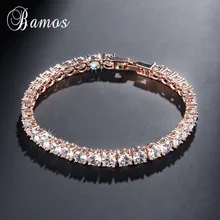 Bamos Роскошные блестящие браслеты с цирконием AAA для женщин, розовое/желтое/белое золото, цепочка, очаровательный браслет, свадебные ювелирные изделия