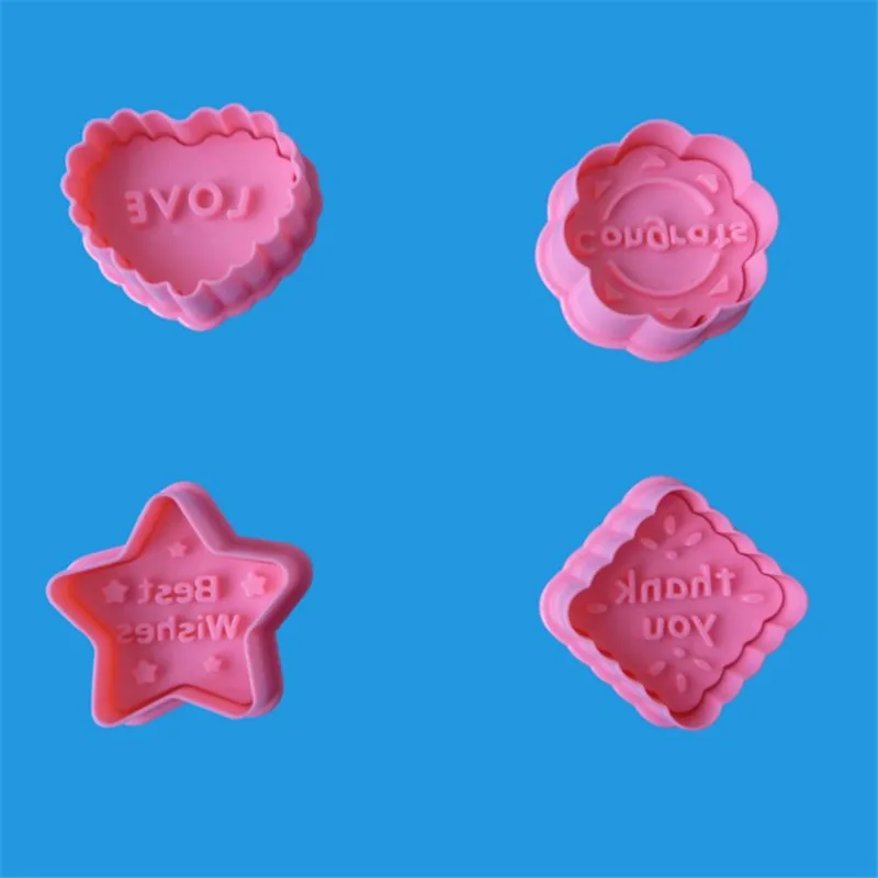 

4 Pcs Love Blessing Theme Plastic Mold Biscuit Cookie Cutter Cake Mold Fondant Cake Decorating Tool Baking Accessories