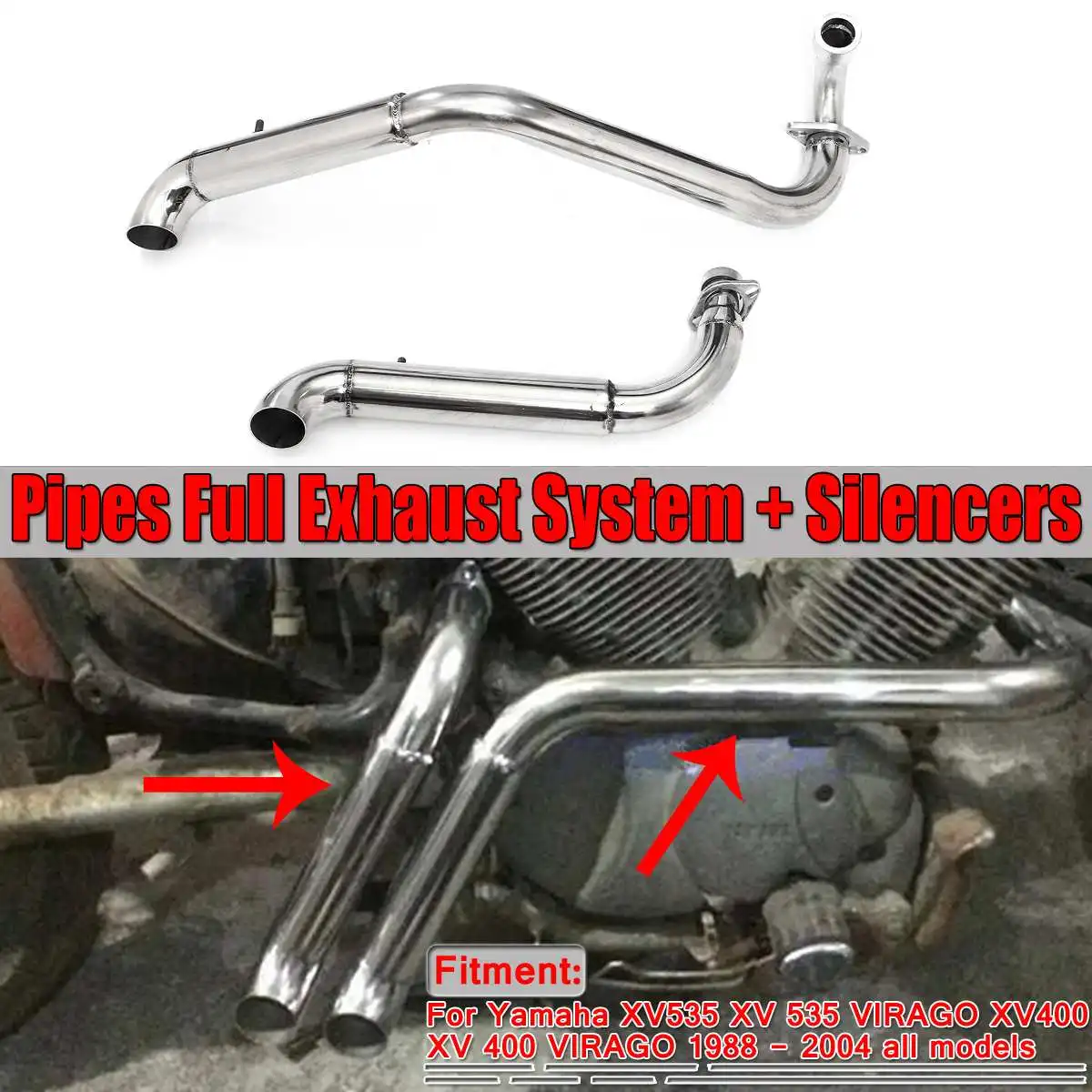 

New Motorcycle Muffler Pipe Full Exhaust System+Silencers For Yamaha XV535 XV 535 VIRAGO XV400 XV 400 VIRAGO 1988-2004
