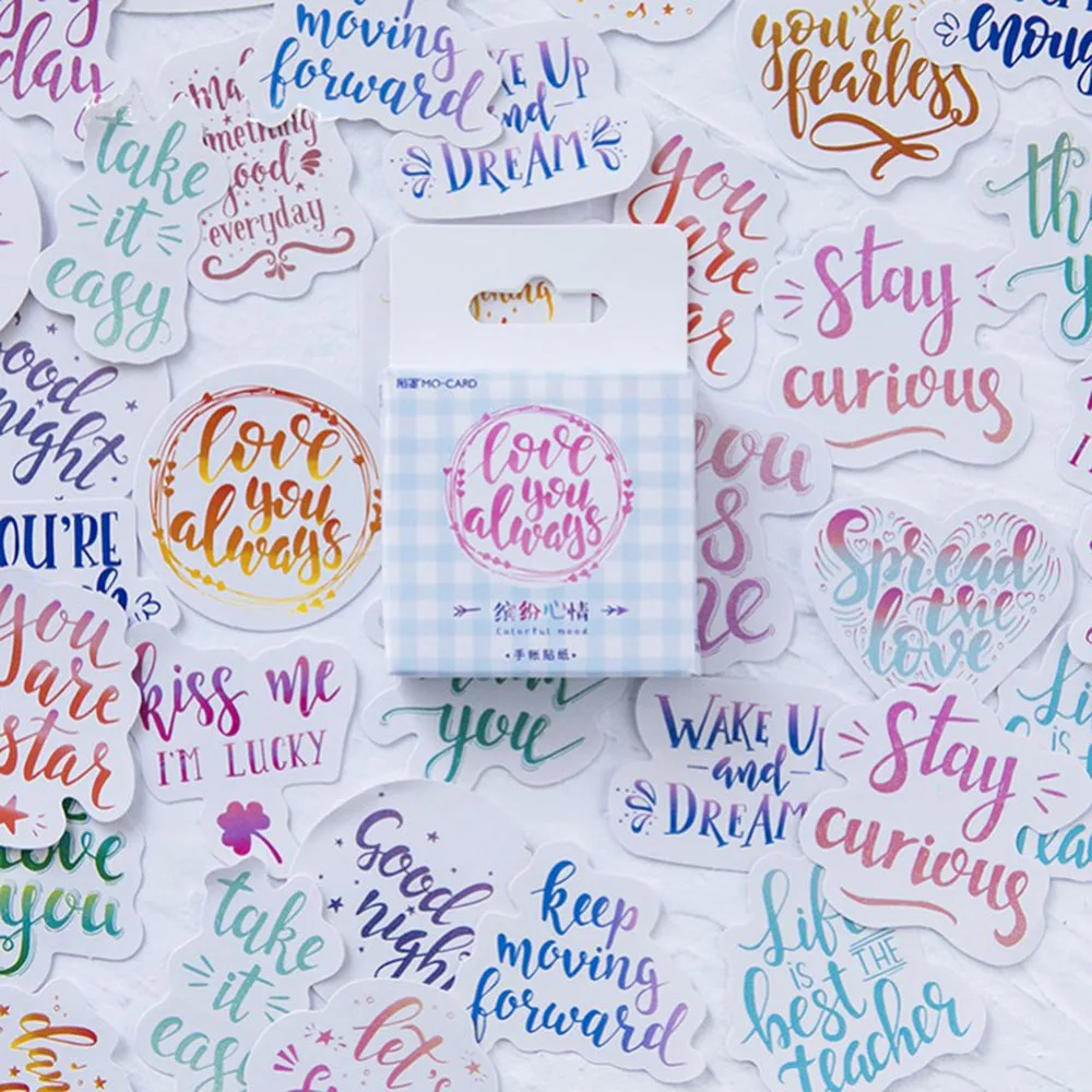 

46pcs/pack Colorful Fun Mood English Words Decorative Adhesive Paper Sticker Best Wishes Message for Friends