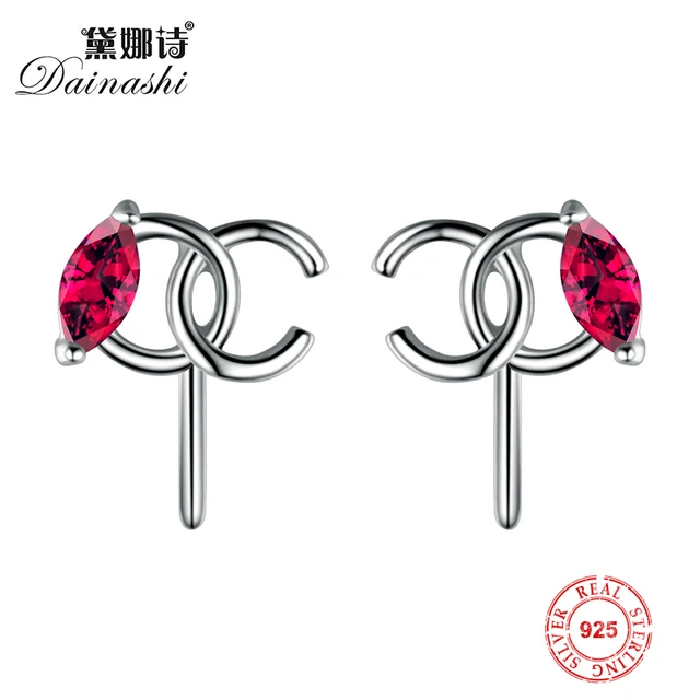 3pcs S925 Sterling Silver Cc Brand Style Earring Ings Red 3pcs S925 Sterling Silver Cc Brand Style Earring Ings Red Gemstone Diy Pearl Mountings