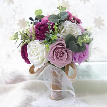 

REDJCK Wedding Bride Bouquet Hybrid Style Lace Patchwork Silk Artificial Flowers DIY Handmade Bride Holding Flower Bouquet