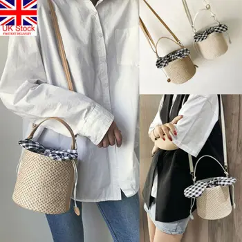 

UK Women Handbag Straw Woven Tote Shoulder Bag Girls Summer Beach Satchel Purse