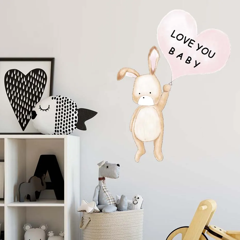 Cartoon Rabbit Elephant Mouse With Heart Balloon Wall Stickers Love You Baby Quote Decals Home Decor Kids Room Cute Art Murals Wall Stickers Aliexpress