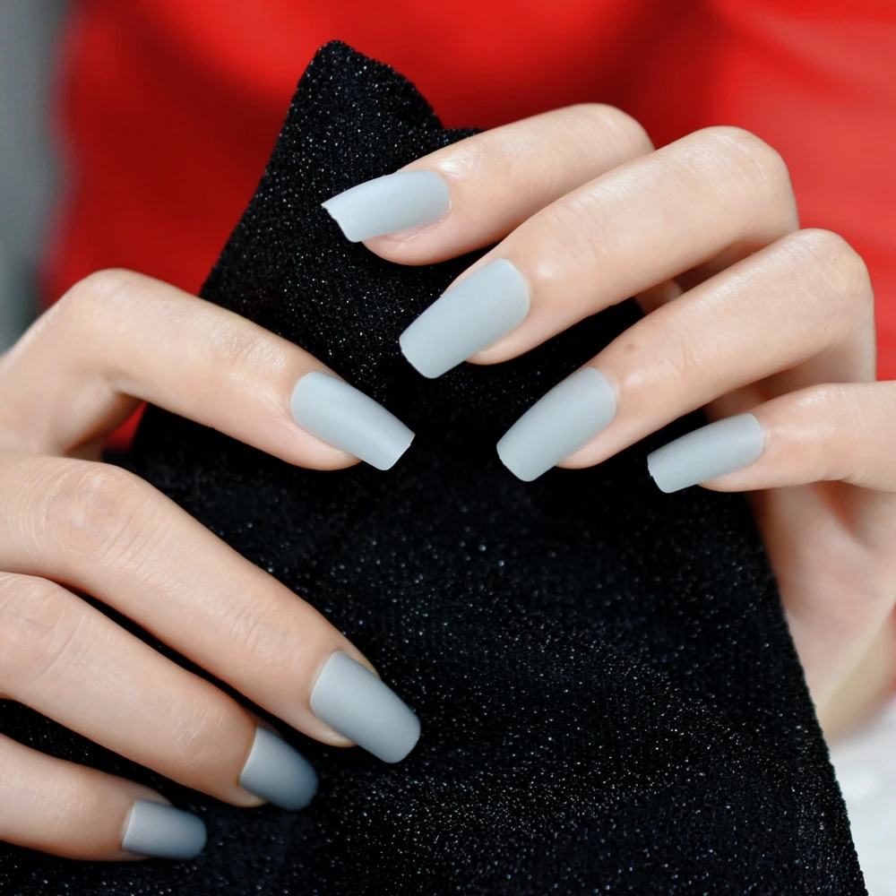 

Matte Square Long Length Nails Light Gray High End Frosted False Nails Artificial DIY Full Cover Art Tips