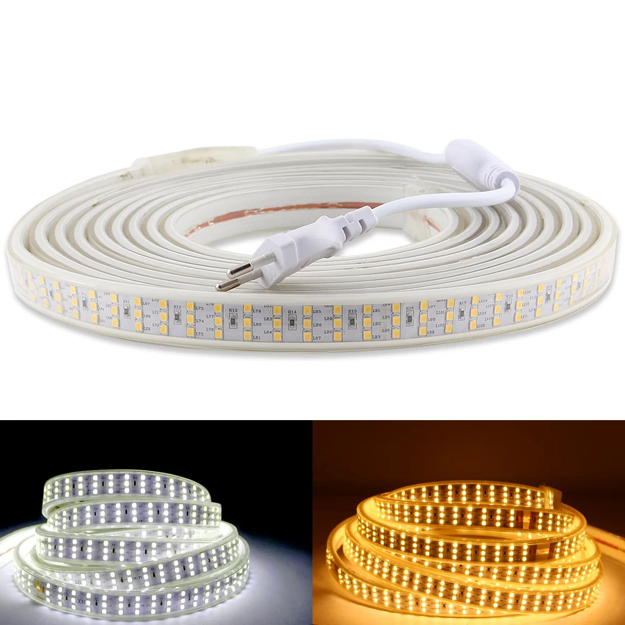 

220V LED Strip SMD 2835 276Leds/m 220 240 V Waterproof IP67 Three Row LED Tape Rope Light Warm White Home Decoration Lights New