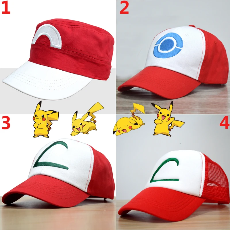 

4 Style Pokemon Cap Cosplay Props Go Ash Ketchum Hat Embroidery Adjustable Snapback Caps Unisex Anime Accessories
