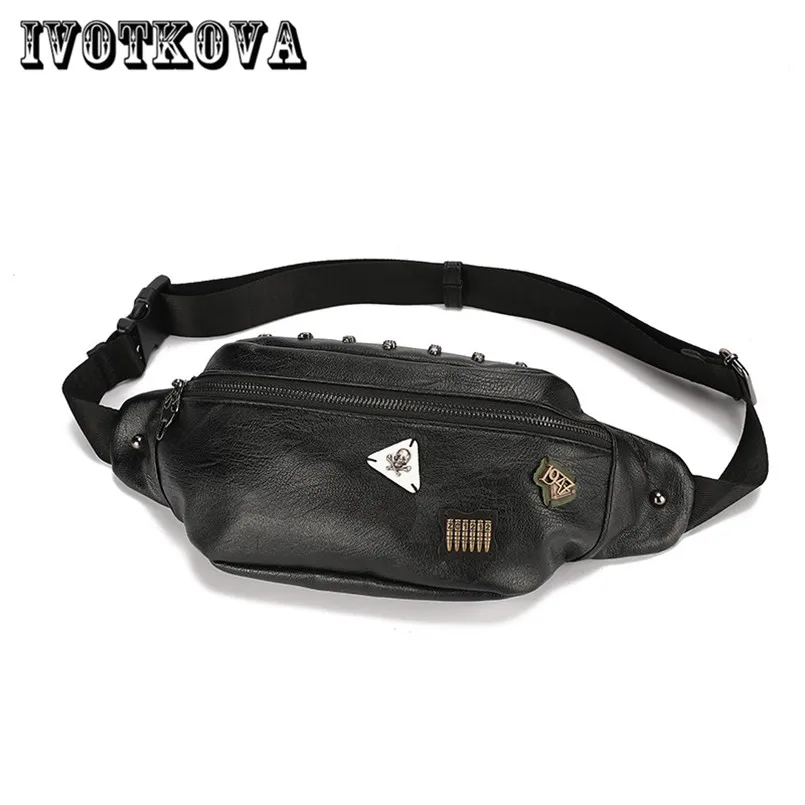 

IVOTKOVA PU Leather Waist Packs Fanny Pack Belt Phone Pouch Bags Travel Waist Pack Male Small Waist Bag Leather Pouch