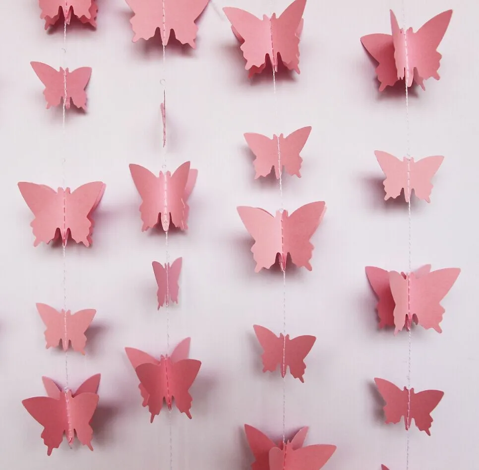 2pcs 3d Paper Butterfly Garland Pink Wedding Garland Girls Birthday Decoration Garland Pink Decorative Decorativedecor Girl Aliexpress