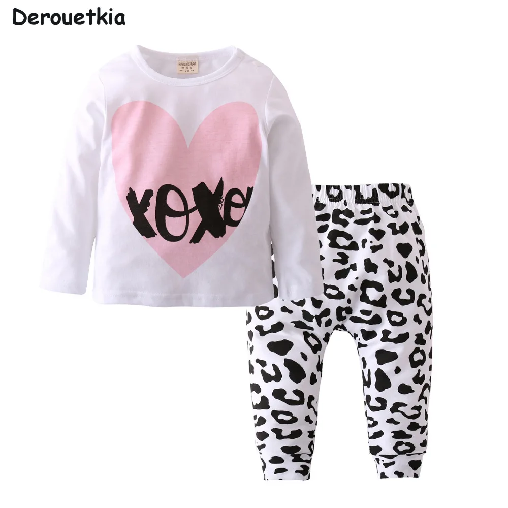 New 2018 cute baby girl clothes casual cotton pink heart long sleeve t shirt + pants infant 2pcs ...