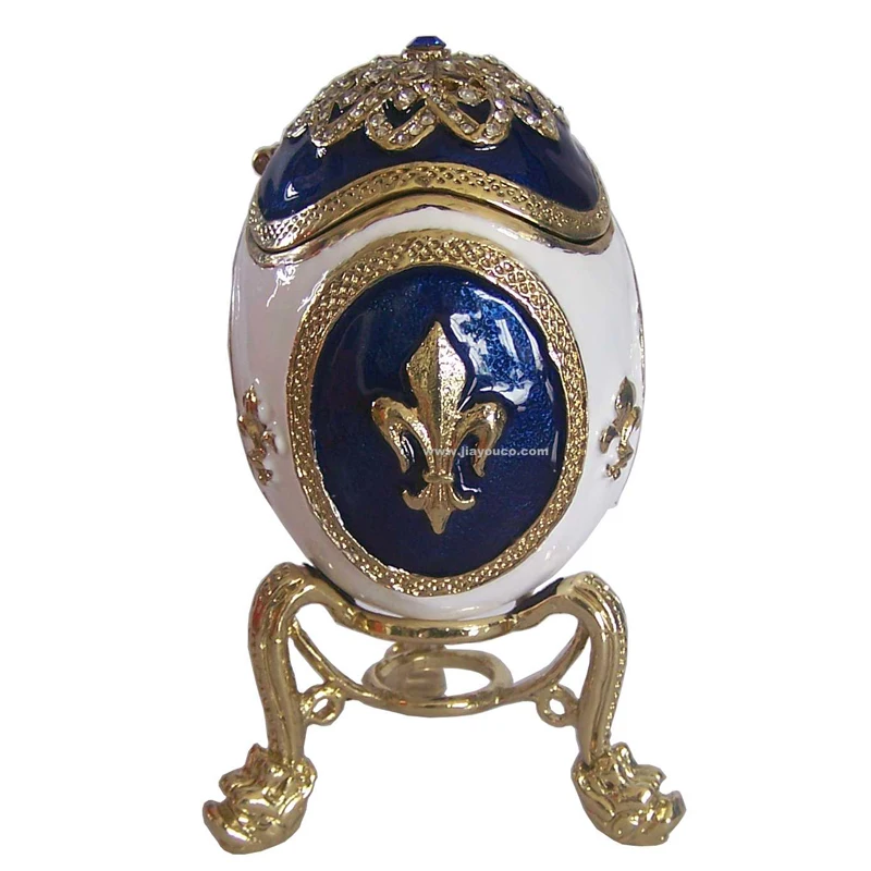 Russian blue faberge egg luxury jewelry box Easter egg bejeweled