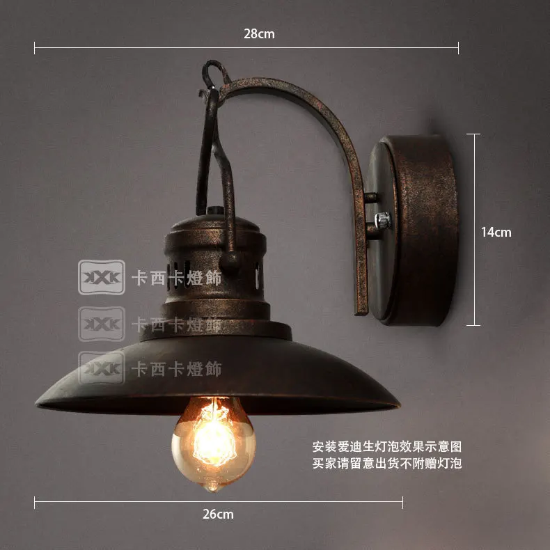 Nordic vintage rural style creative industry loft antique black iron lid wall lamp with Edison bulb