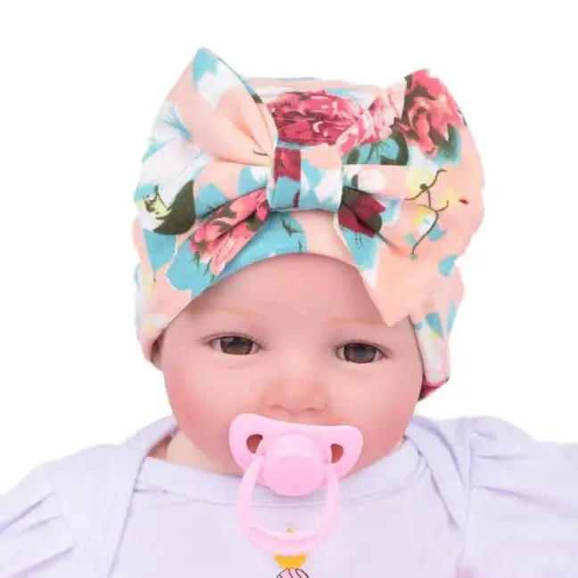 Шапка для новорожденного ребенка с цветочным узором и бантом; детская шапка для маленьких девочек; осенние шапки для больниц; мягкая хлопковая вязаная шапка для новорожденных; реквизит для фотосессии