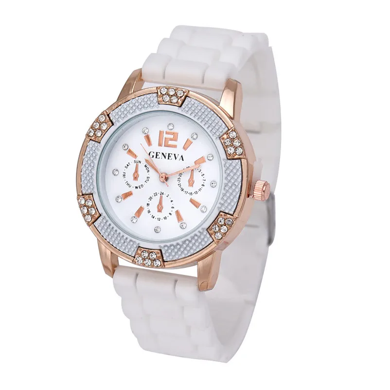 Горячая распродажа новые женские часы с хронографом из белого розового золота силиконовые часы со стразами Прямая поставка Модные 2 цвета B5 - Цвет: White