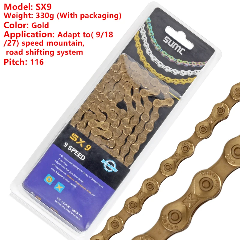 Sale Sumc 116L Gold Bike Chain X8 X9 X10 X10sl X11SL Super Light For 8 9 10 11 12 Speed MTB/Road Bicycle Compatible SRAM 10